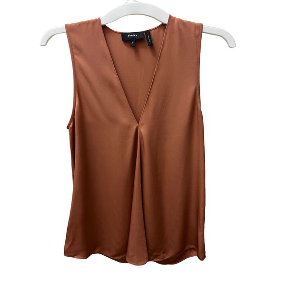 Theory Tops - Theory Meighlan Modern Silk Sleeveless Top Brown Rust 0143